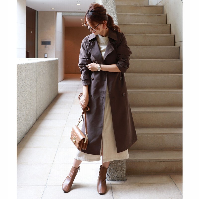 アンドミー And Me ピーチスキン ベーシック ロング ダブル トレンチコート ブラウン 通販 Lineポイント最大1 0 Get Lineショッピング