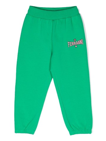 Chiara Ferragni Kids - embroidered logo sweatpants - kids - Spandex/Elastane/Cotton - 10 yrs - Green