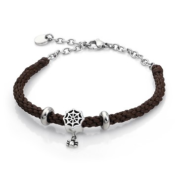 手鍊．手工編織．蠶絲蠟繩．純銀蜘蛛網串珠