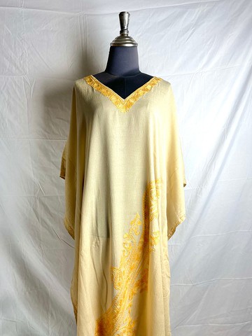印度喀什米爾 手工刺繡 Kaftan 卡弗坦 蝴蝶洋裝 - 鵝黃