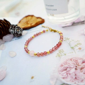 【愛情姻緣】粉晶-草莓晶│黃銅 扣環式 手鍊