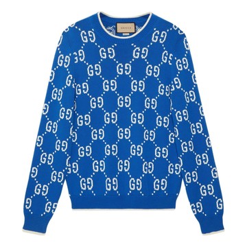 Gucci Jumbo GG Jacquard Crew Neck Sweater 'Blue Ivory'