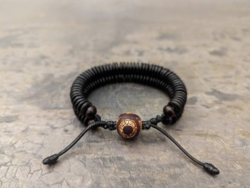 3 眼天珠手鍊天然黑椰子珠和真瑪瑙西藏天珠手工製作花邊