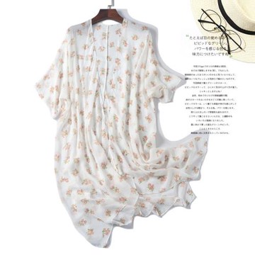 真絲！薄如蟬翼 清雅印花 慵懶嫵媚風情夏季開衫風衣 QF0K320