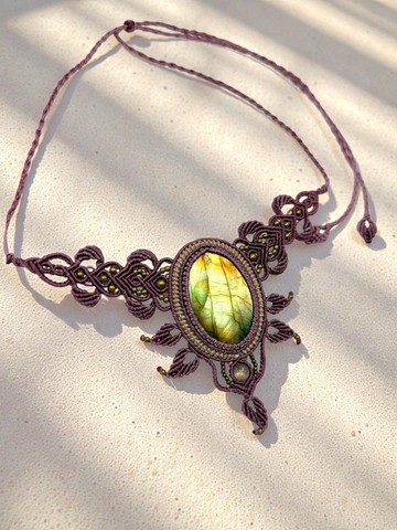 Crystoria Stone |Macrame| 南美蠟線 | 項鍊 | 黃光拉長石