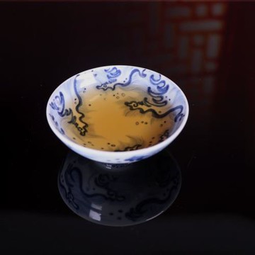 復古元青花海浪普爾杯斗笠杯茶杯景德鎮古玩古董陶瓷器釉下品茗杯