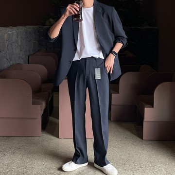 正韓春夏奢華面料日常西裝套裝 西裝外套 鬆緊西褲 4色 YUPPIE 預購商品 0619
