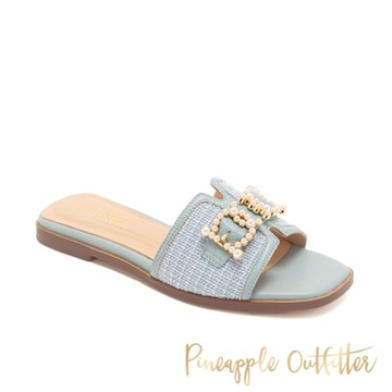 Pineapple Outfitter-法式珍珠H平底涼拖鞋 RAFIQ-藍色