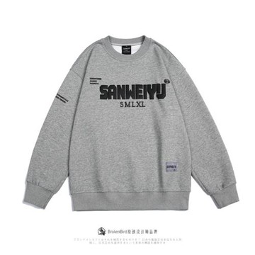 潮牌日系字母發泡印花圓領套頭衛衣男秋季潮牌百搭情侶打底衫外套