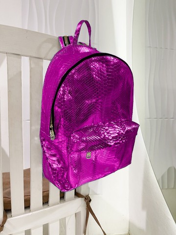 銀色蟒蛇皮後背包 筆電包 手提包