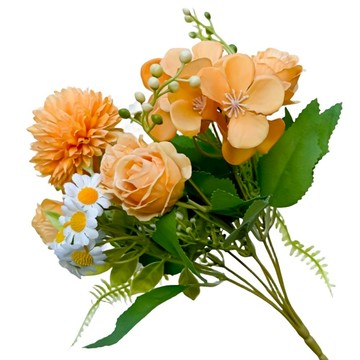 Floral M 仿真花 法式小花園玫瑰洋甘菊花束  1個  橘色