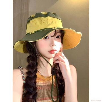 桃園出貨🔥拼色系繩速幹漁夫帽女春夏季薄款透氣防曬遮陽帽戶外徒步登山帽子