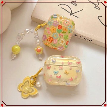 🌈耳機保護套🌈ins風彩色碎花蝴蝶適用于蘋果Airpods4/3保護套2pro二三代硅膠殼