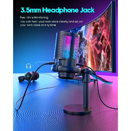 COCONISE Gaming Microphone, USB PC Mic for Podcasts Videos, Streaming, Condenser Mic with Quick Mute, Tripod Stand, Pop Filter, RGB Indicator, Shock M