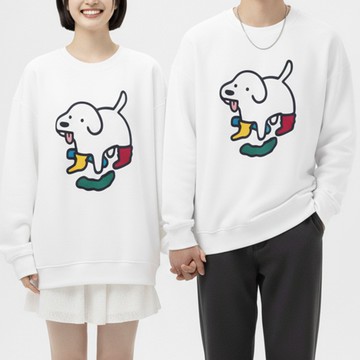 台灣製│ 普普狗雨鞋粗針大學T 日系普普風情侶衛衣 寬鬆落肩趣味潮流款