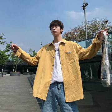 工裝長袖襯衫 港風襯衫短袖 男士休閒寬鬆襯衣外套痞帥情侶男女襯衫 百搭 襯衫 男生衣著（FW06）【壹號站】