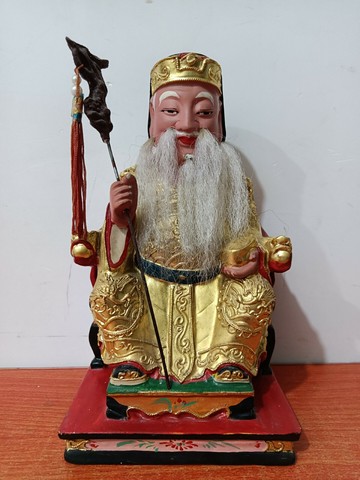 舊木雕，福德正神，土地公，高22厘米，底座寬12.5厘米，深