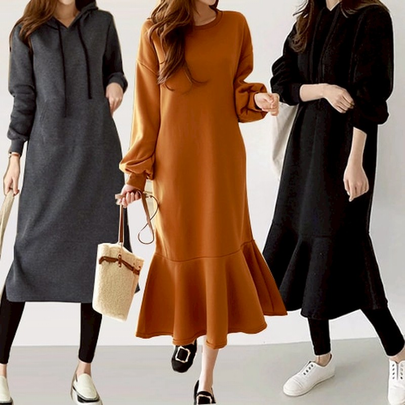 Sale 2枚ごとに100円off 新作sale 裏起毛 ロング丈ワンピース 韓国ファッション 着痩せ 無地 可愛い ゆったり レディース 暖かい 通販 Lineポイント最大1 0 Get Lineショッピング