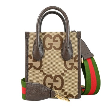 GUCCI 699406 JUMBO GG 緹花帆布皮革兩用托特包.駝/棕