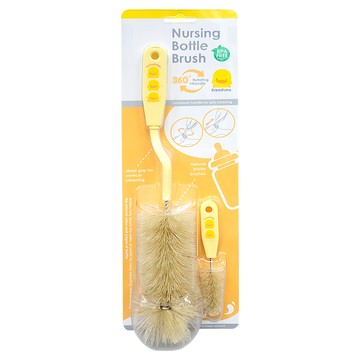 PiYOPiYO 黃色小鴨 迴轉式鬃毛奶瓶刷  360度旋轉刷柄  附小清潔刷  1組  黃色