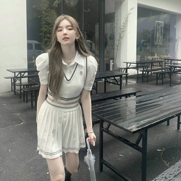 清純甜美jk制服炸街套裝夏季學院風襯衫馬甲百褶裙洋氣減齡三件套