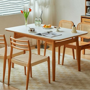 台灣公司貨 免運 可開票 餐桌 餐椅 餐桌椅組合 北歐實木巖板餐桌日式風家用現代櫻桃木小戶型桌子