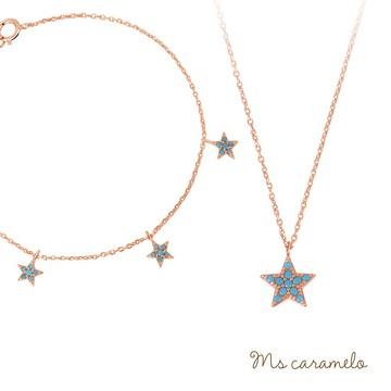 送禮物  [現貨商品]【焦糖小姐 Ms caramelo】925純銀鍍玫瑰金 幸運星星套組