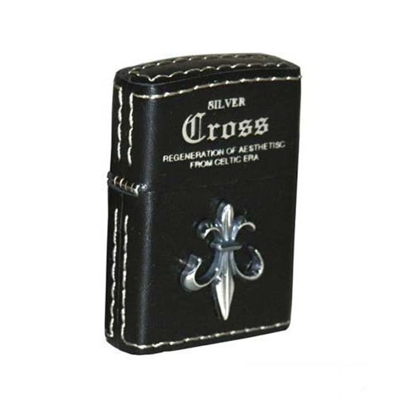 ZIPPO】CROSSシルバーN(クロスメタル ユリの紋章) 革巻き ジッポ