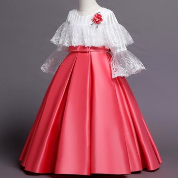 外貿兒童裝新款女童禮服裙公主裙緞布蕾絲拼色連衣裙girls dress