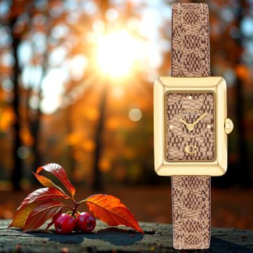 COACH Mara C字 Logo長方形蛇紋女錶 1212購物節 送禮推薦-19 x 26mm CO14504585