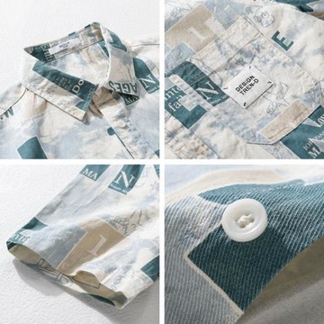 字母滿印純棉短袖襯衫男夏季百搭透氣潮流全棉半袖設計感印花寸衫