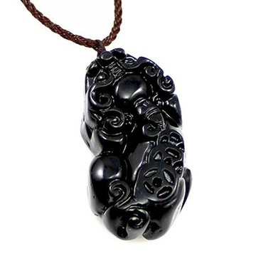 開光 天然黑曜石貔貅吊墜 黑曜石皮丘掛墜項墜 男女款