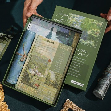 🔥桃園出貨🔥復古油畫手帳本套裝禮盒高顏值開學季手帳素材學生開學禮物筆