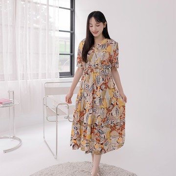 【1+1優惠】HS 熱帶國度長洋裝 活力黃