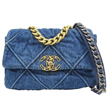 CHANEL 香奈兒 19 口蓋包 藍色 單寧布 鍊帶 肩背包 AS1160 【二手名牌BRAND OFF】
