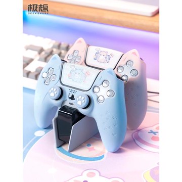 極想 PS5手柄保護套硅膠軟套可愛貓耳立體防滑防汗增強手感握把手柄保護殼防摔PS5硅膠套搖桿帽游戲周邊配件
