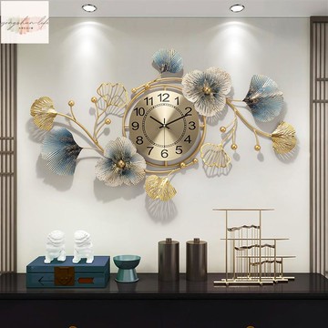 新中式鐘表時尚創意時鐘客廳書房輕奢大氣銀杏葉掛鐘藝術掛墻鐘飾