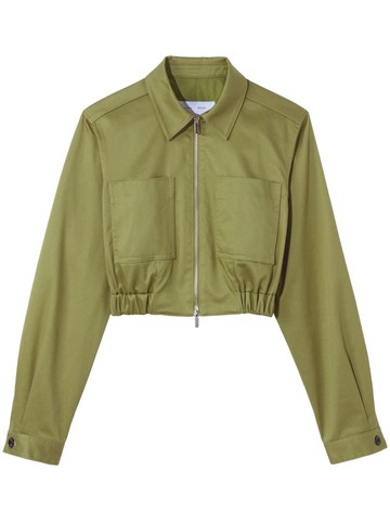 Proenza Schouler White Label - cropped zipped bomber jacket - women - Cotton/Spandex/Elastane - 6 - Green