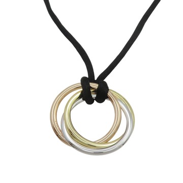 Cartier 卡地亞 18K 三色三金 黑色絲繩 Trinity 三環項鍊 【二手名牌BRAND OFF】