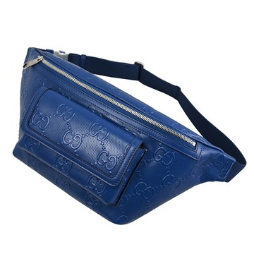GUCCI 645093 JUMBO GG 質感壓紋斜背胸口/腰包.藍