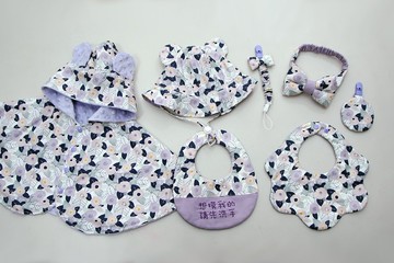 Gugu手創- 紫花客製 花兜 /奶嘴鍊 /髮帶/ 奶嘴鍊/斗篷/ 彌月禮盒
