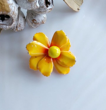 Vintage Jewelry  立體黃橘 小琺瑯花 花卉 別針  胸針