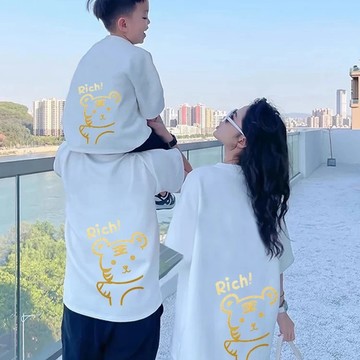 🚀隔日到貨🚀印花短袖母子裝親子裝美式上衣情侶上衣重磅短t母女裝短t透氣卡通印花寬鬆上衣親子T恤必買圓領t恤柔軟親膚全家裝