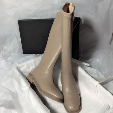 森嶼海巷 2025新款真皮平底不過膝長靴彈力瘦瘦韓版方頭高筒靴女