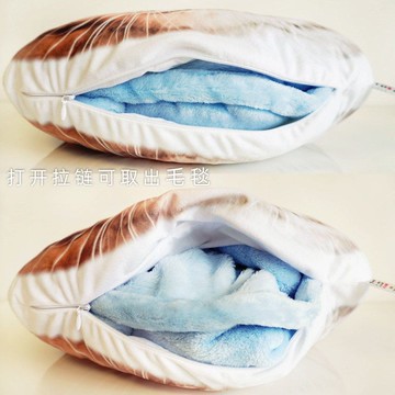 定製抱枕被子兩用辦公室午睡毯子仿真貓咪狗毛絨玩偶靠墊二合一