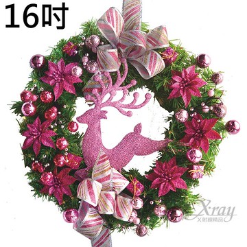 16吋成品樹圈(粉紫)，聖誕節/聖誕佈置/聖誕掛飾/聖誕裝飾/聖誕吊飾/聖誕花材，X射線【X102511】