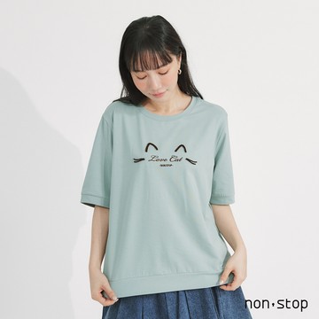 non-stop 喵語呢喃貓咪刺繡短袖T恤-2色