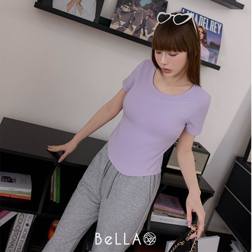 【買2送1】BeLLA  下擺圓弧百搭上衣 紫色