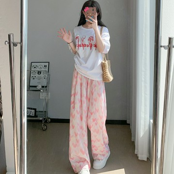 粉色通勤寬褲 休閒褲 直筒褲 寬褲 褲子 慵懶寬褲闊腿褲女夏季薄款高腰垂墜感休閒褲寬鬆高街褲子