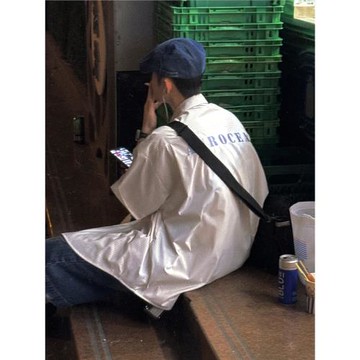 (免運)Aurocean 奶呼呼很大件細條紋襯衫 松弛感撞色刺繡寬松短袖襯衣